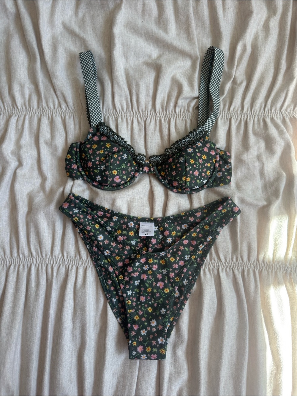 Strawberry Milk Mob Dark Green Floral Bikini Set